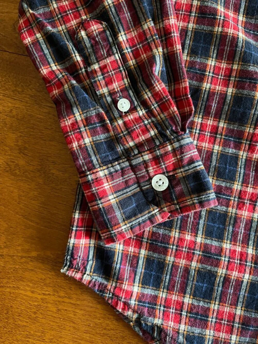 Old Navy red and navy blue plaid button-down shirt S 6-7
